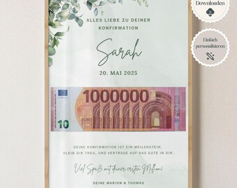 Personalized money gift for confirmation | DIY confirmation gift with money | Creative gift for girls, daughters | PDF Digital A4