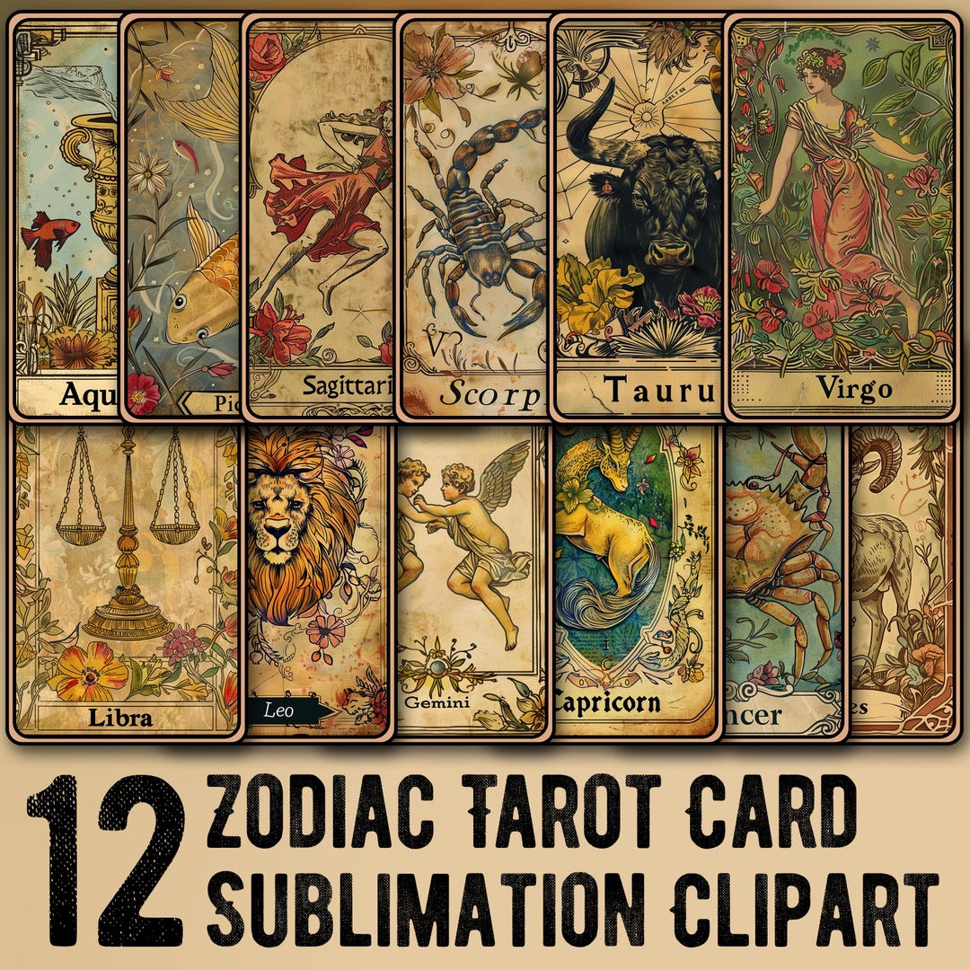Zodiac Tarot Card Sublimation Clipart PNG Bundle - Astrology Horoscope ...