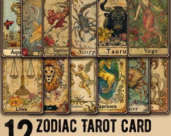 Zodiac Tarot Card Sublimation Clipart PNG Bundle - Astrology Horoscope Digital Download