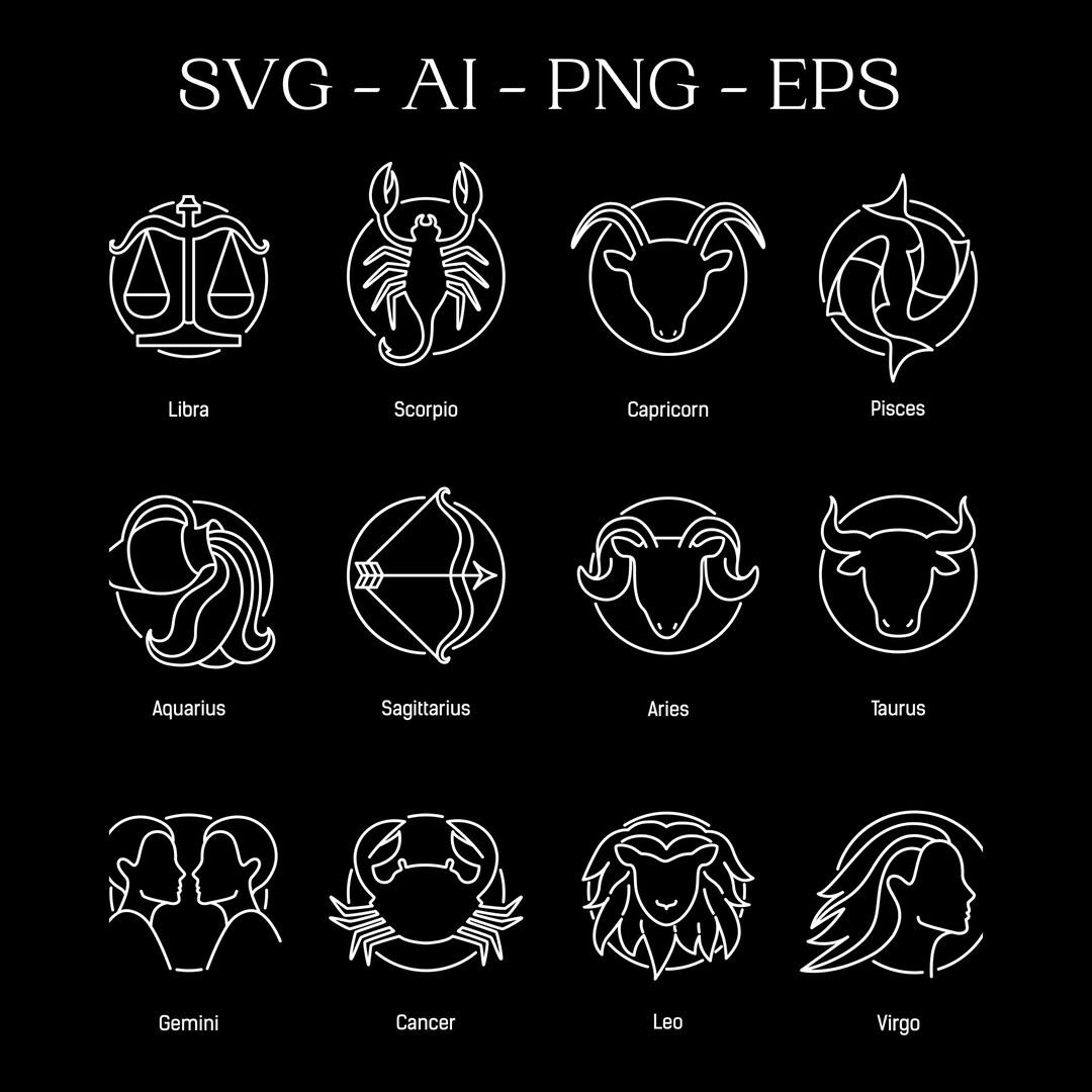 Minimalist Zodiac Icons SVG PNG Bundle (digital Files) - Etsy