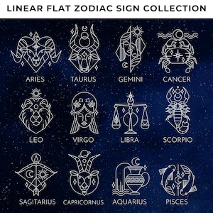 Minimalist Zodiac SVG PNG Bundle, Zodiac Tattoo, Horoscope svg, Capricorn svg, Constellation svg, Zodiac svg, Astrology Svg