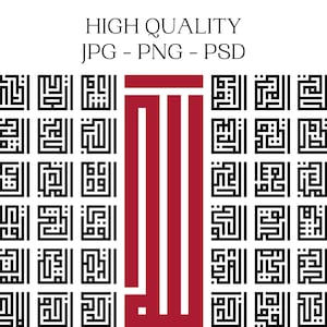 Puede incluir: Un diseño digital con un patrón repetitivo de formas geométricas negras y un diseño vertical rojo central. El texto "HIGH QUALITY JPG - PNG - PSD" está en la parte superior de la imagen.