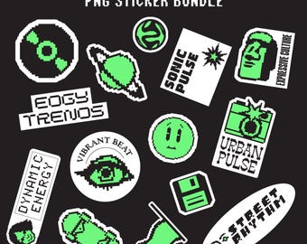 90s Street Sticker Bundle, Retro Pixel PNG Clipart (Digital Download)