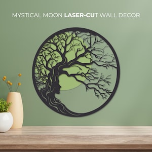 Mystischer Mond Laser-cut Wanddekor DXF, Laser-Schnitt-Dateien, Metall Wand-Dekor, Wandbehang, Bauernhaus-Dekor SVG, Wohnzimmer-Dekor, Holz-Wand-Kunst