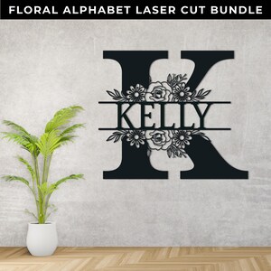 Monogram Letter Kelly Floral Monogram SVG Bundle, Split Monogram, Last Name Svg, Initial ...