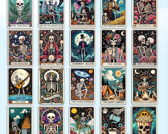 Funny Skeleton Tarot Card PNG Bundle, Sarcastic Witchy Sublimation Design (Digital Download)