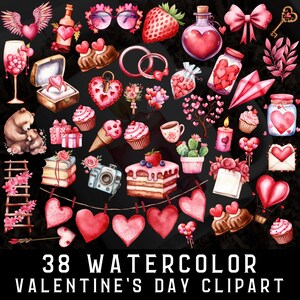 38 Watercolor Mothers Day Clipart, Cute Cupcake PNG, Mothers Day clip art, Cute Bear Clipart, Heart, Bear, Wedding Ring, Digital Download
