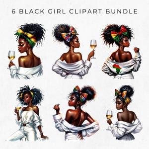 6 Black Girl Clipart PNG Bundle, Fashionable Girl Graphics, Afro Girl Clipart, Wine Girl Clipart,Beautiful Girl Clipart, Black Girl Graphics
