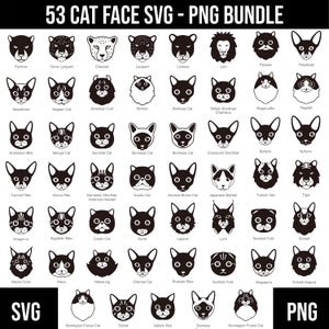 53 Cat Heads SVG PNG Bundle Pack, All Cat Pet Breed Silhouettes Cut Files for Cricut, Laser Cut Svg, Cat Face Png, Cat Mothers Day SVG