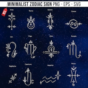 Bundle minimaliste du zodiaque SVG PNG, tatouage du zodiaque, horoscope svg, svg céleste, svg constellation, étoiles svg, svg astrologie, svg de la fête des mères