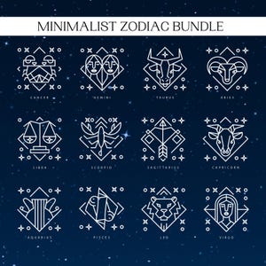 Minimalistisches Sternzeichen SVG-PNG-Bundle, Sternzeichen Tattoo, Horoskop png, Celestial svg, Sternbild svg, Astrologie svg, digitale Dateien