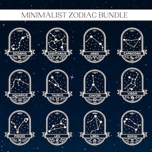 Vintage Zodiac SVG PNG Bundle, Zodiac Tattoo, Horoscope png, Celestial svg, Constellation svg, Stars svg, Mothers Day svg, Digital Files