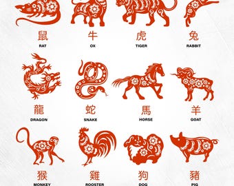 12 Chinese Zodiac Animals SVG Bundle for Cricut and Silhouette