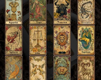 Zodiac Tarot Card Clipart PNG, Astrology Designs (Digital Download)
