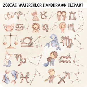 Ensemble de cliparts animaux mignons du zodiaque SVG PNG, horoscope aquarelle mignon Png, zodiaque aquarelle Png, signes du zodiaque mignons Clipart Cricut SVG