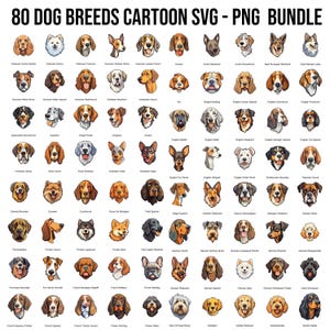 80 Dog Heads SVG PNG Bundle File, 80 Breeds Collection, French Dog Cartoon Clipart,High Quality Graphics, AmericanDog Clipart SVG Png Vector