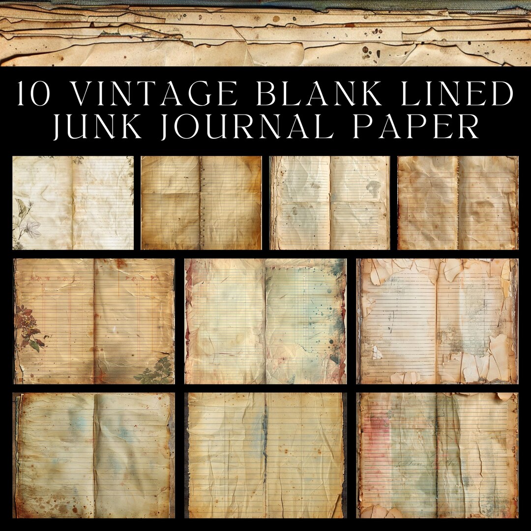10 Vintage Blank Lined Junk Journal Pages, Printable Digital Paper Pack ...