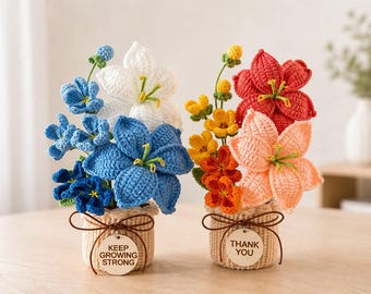 Crochet Lily Flower: Handmade Forever Flower Gift in Vase or Pot – Long Distance Gift for Her - Artificial Floral Home Decor