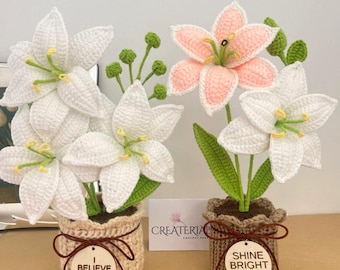 Personalized Crochet Lily ,Forever Flowers Gift for Mom, Birthday, Anniversary Decor