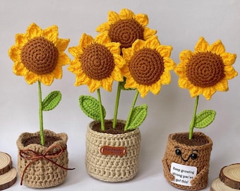 Girasole fatto a mano all'uncinetto in vaso - Pianta di supporto emotivo e regalo perfetto per gli amici