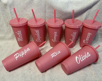 personalised plastic tumbler with lid and straw