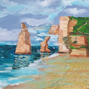 Normandía. Arch-Cliff. La falaise d'Aval, norte de Francia. Pintura original con pinturas acrílicas de alta calidad en un solo ejemplar.
