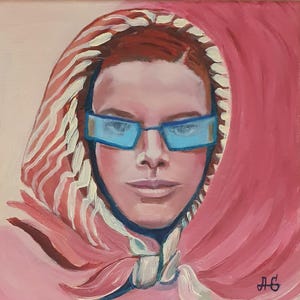 Acrylic painting portrait of a girl in pink tones. Original painting with high quality acrylic paints in a single copy.