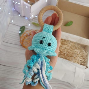 Crochet Jellyfish Baby Rattle with Sea Animals Amigurumi Rattle