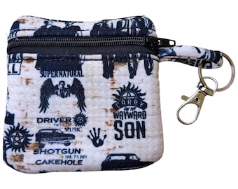 Supernatural Zipper Pouch: Upcycled Coin Purse with Clip