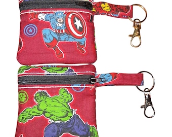Captain America or Hulk Coin Pouch Small Wallet Zipper Closure Keychain Accessory