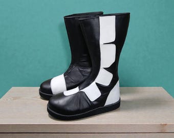 Handmade Leather Wrestling Long Boots for Men Women | Custom Pro Ring Gear Combat Shoes Black White | Performance Footwear For Gifts
