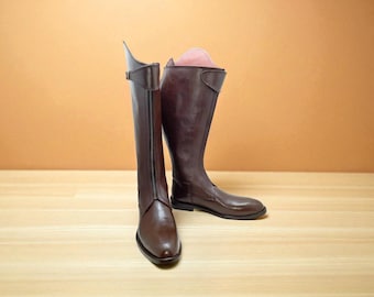 Men’s Brown Leather Riding Boots | Handmade Tall Horseback Riding Shoes | Equestrian Zip Boots with Buckle | English Style Long Boots