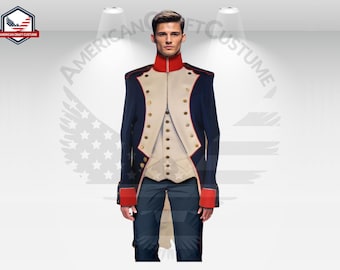 Men's Historical Tailcoat Costume | 18th Century Colonial Uniform | Victorian Regency Outfit | Medieval Military Jacket for Men Gift For Him
