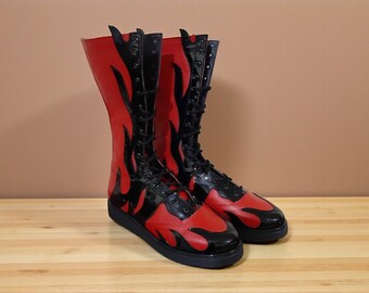 Handmade Wrestling Long Boots, Men Pro Wrestling Shoes, Leather