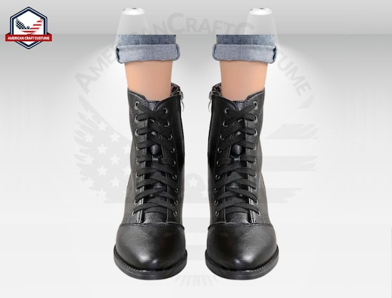 Genuine Leather Combat Boots, Lace Up Zipper Boots, Women Military Boots, Black Boots Woman, Leather Black Fall Shoes, Platform Chunky Boots