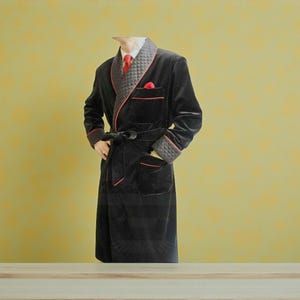 Men Smoking Jackets, Quilted Robe Smoking Velvet Party wear Velvet Long Dinner Coat, Men Velvet Overcoat, Smoking Overcoat For Husband Gifts