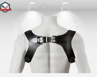 Middeleeuwse mannen Vintage PU lederen riemen, verstelbare vintage mannen borst heren harnas jarretelle brace riemen gesp, broek kostuum accessoires,zwart
