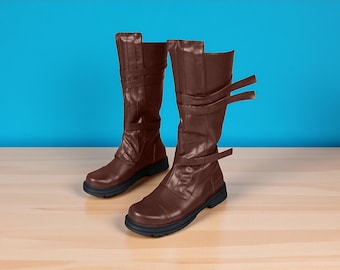Handgemaakte Star Wars Anakin-laarzen | Bruine Jedi-cosplayschoenen voor heren | Hoge leren middeleeuwse kostuumlaarzen | Replica-schoenen voor Halloween-jedi