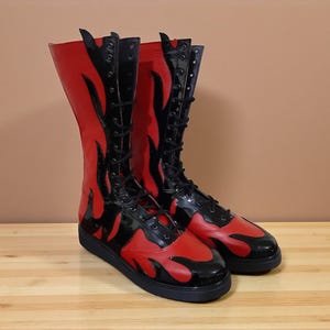 Handmade Wrestling Long Boots, Men Pro Wrestling Shoes, Leather Wrestling Shoes, Professional Wrestling Boots, Custom Wrestling Lace Up Boot