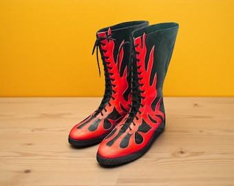 Men Wrestling Boots | Tall Boots With Rubber Sole | Custom Wrestling Boots | Lace Up Boots | Mens Handmade Boots | Pro Wrestling Boots