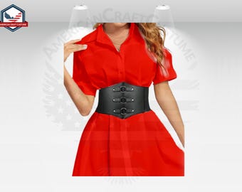 Black Leather Corset Top, Leather Underbust Corset Plus Size,  Waist Corset for Women, Underbust Chest Harness, Medieval Women Wide Belt