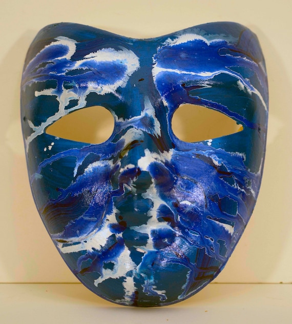 Miss Blue Sky, Unique Hand-Painted Mask, colorful fluid art design perfect  for masquerade parties