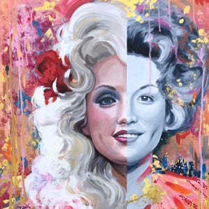 Impression sur toile tendue d&#39;une peinture acrylique my Pop Art Dolly Parton