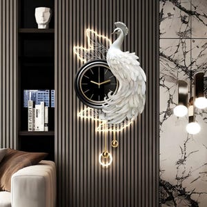 Illuminated Peacock Wall Clock – Modern Luxury Statement Art (Plug-in, Power Bank, Battery Box)