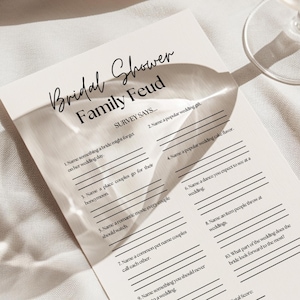Bridal Shower Family Feud Game, Fun Bridal Shower Games, Minimalist Printable Bachelorette Game, Wedding Trivia Game, Instant Download