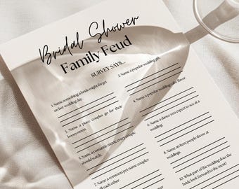 Bridal Shower Family Feud Game, Minimalist Wedding Trivia (Instant Download)