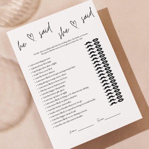 Guess Who Said It Game | He Said She Said Bridal Shower Activity | Wedding Game Template | Editable and Printable Card | Fun Bridal Shower