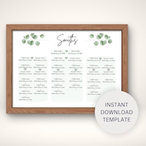 Personalized Family Tree Template | Editable Family Tree Poster | Instant Download Genealogy | Parents & Grandparents Gift | Canva Design