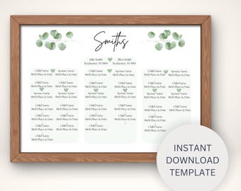 Personalized Family Tree Template | Editable Family Tree Poster | Instant Download Genealogy | Parents & Grandparents Gift | Canva Design
