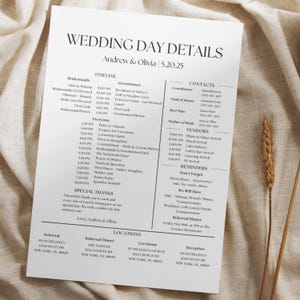 Wedding Day Timeline Template, Editable Schedule for Ceremony & Reception, Wedding Weekend Itinerary, Bridal Party Timeline and Agenda
